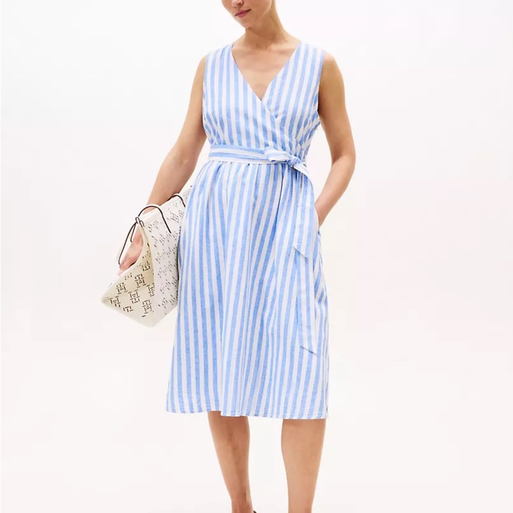 Tommy Hilfiger Blue and White Striped Midi Dress, XXS, extra extra small
